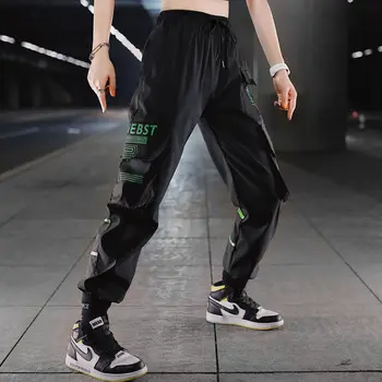 

Ins Hip Hop Multi-pocket Elastic Waist Design Harem Pant Women Streetwear Punk Casual Trousers Jogger Female Dancing Black Pant