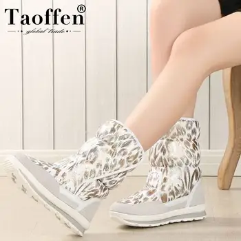 

Taoffen New Winter Warm Mid Calf Boots Women Plush Fur Snow Boots Outdoor Non-Slip Flats Shoes Women Footwear Size 36-41
