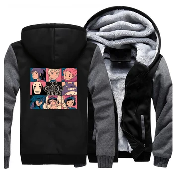 

Spirited away My neighbor Totoro Wolf princess mashup Japan Anime Men Thick Sweatshirt Hoodies Ghibli Bunch Mens Streetwear Coat