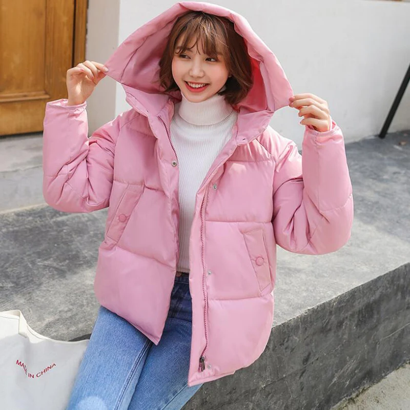 Pink Короткая зимняя куртка женская парка пальто вниз Плюс Размер Женская Осенняя зимняя удлиненная шапка толстая одежда верхняя одежда стеганая - Цвет: Pink