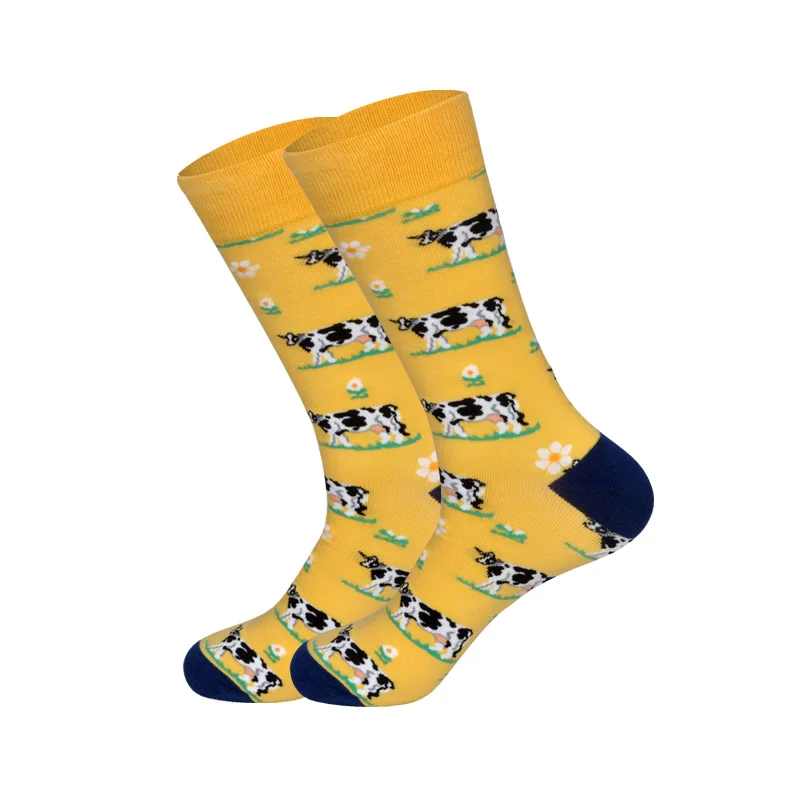 LIONZONE Men&Women Cotton Cartoon Animals Crocodile Dog Sheep Shark Socks Men Fashions Winter Trends Crew Socks Dropshipping - Цвет: Cow 1