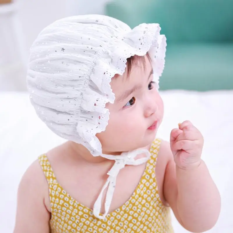 

2 Colors Baby Hat Simple Fashion Bronzing Printed Children Lace Princess Hat Baby Spring Summer Lace Palace Cap Wholesale