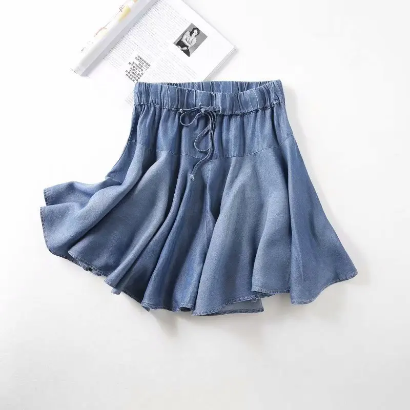 deep denim blue Новая Летняя Повседневная джинсовая юбка для женщин, японский стиль, эластичная талия, джинсы юбка-брюки, короткая юбка jupe jean femme, Женская юбка - Цвет: deep denim blue