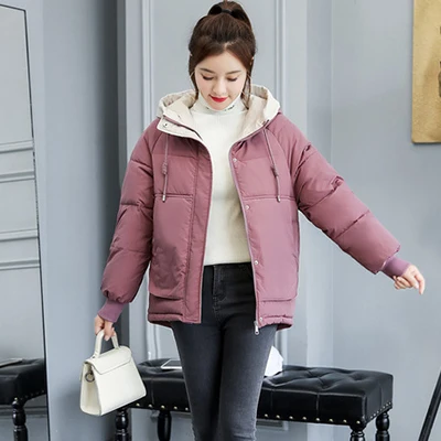 Утолщенное пуховое пальто с капюшоном, Женское зимнее повседневное теплое ветрозащитное пуховое пальто, женская уличная одежда, тонкое пальто размера плюс, короткая верхняя одежда - Цвет: Purple