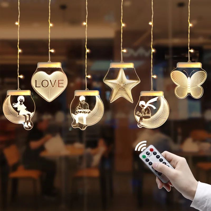 

2M*0.7M 3D Romantic Cutrain Lights LED Marriage Confession String Light Hanging Wall Lamp For Christmas Party Wedding Decoration
