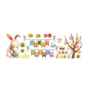 

Easter Bunny Wall Sticker Happy Easter Cartoon Animal PVC Sticker Living Room Wall Decoration