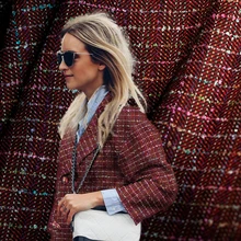 Пряжа окрашенная в клетку/клетчатая шерсть полиэстер твид ткань, темно-красный тон, шитье для куртки, пальто, платья, костюмы, ремесло по двору