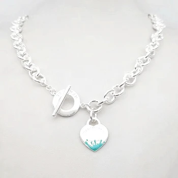 

Collar de plata esterlina 100% 925 Moda clásica Collar redondo en forma de corazón de alta calidad Regalo de San Valentín