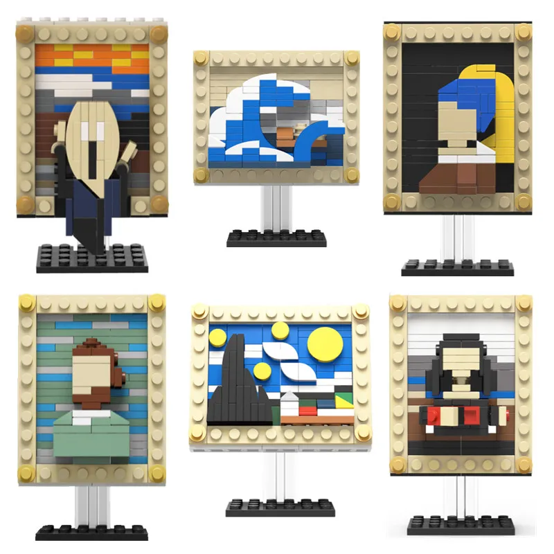 Пиксельное искусство кубики MOC Знаменитые Картины Мини Строительные блоки Мона