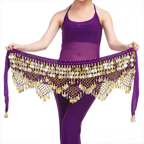 Стиль,, пояс для танца живота, 12 цветов на ваш выбор - Цвет: Purple gold