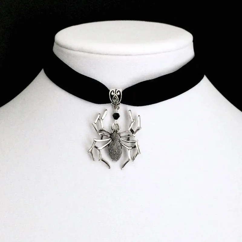 Spider Choker Black Velvet Gothic Jewelry Web Necklace Silver colour Victorian fashion women gift 2020 new beautiful | Украшения и