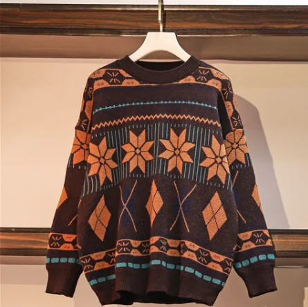 sweater Осень-зима, комплект из Свитера и штанов, большой размер, вязаные свободные пуловеры с принтом, комплект из двух предметов+ шерстяные брюки с эластичной резинкой на талии, костюм - Цвет: sweater