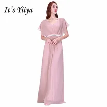 It's Yiya/платье подружки невесты для девочек,, шифоновый халат с v-образным вырезом, свадебные праздничные платья с короткими рукавами до 50 C461
