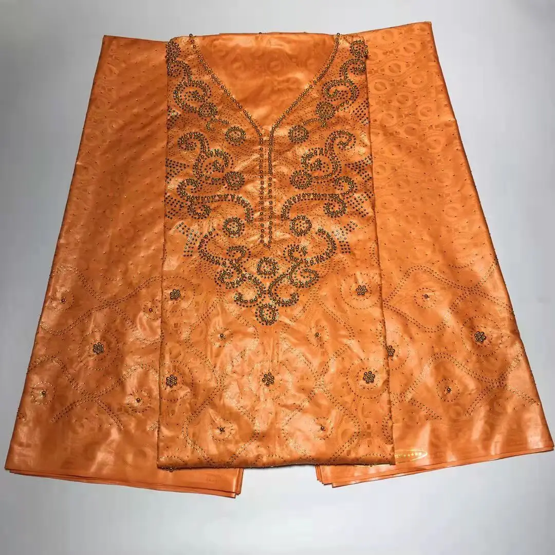 Top 3 In 1 Bazin Riche Sewing With Rhinestones&ampBeads African Fabric Nigerian Jacquard Brocade Beaded For Dress Material | Дом и сад