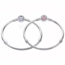Аутентичные 925 пробы серебряный розовый белый Сердце застежка змея ПАН браслет подходит для женщин бисера Шарм Diy ювелирные изделия