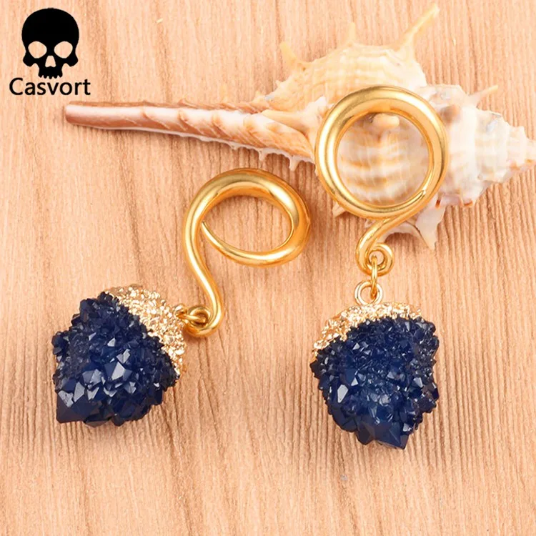 Casvort new arrival hook ear plugs resin dangle ear tunnel stainless steel gold ear weight ear gauges body piercing