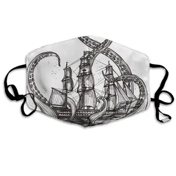 

Premium Dust Mask - Washable Breathable Mouth Face Mask - Adjustable Ear Loop for Kids Women Men Sketch Mollusc-Octopus and