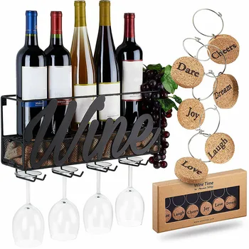 

Wall Mounted Wine Rack Bottle Glass Holder Cork Storage Store Red White Champagne Home Kitchen LXY9