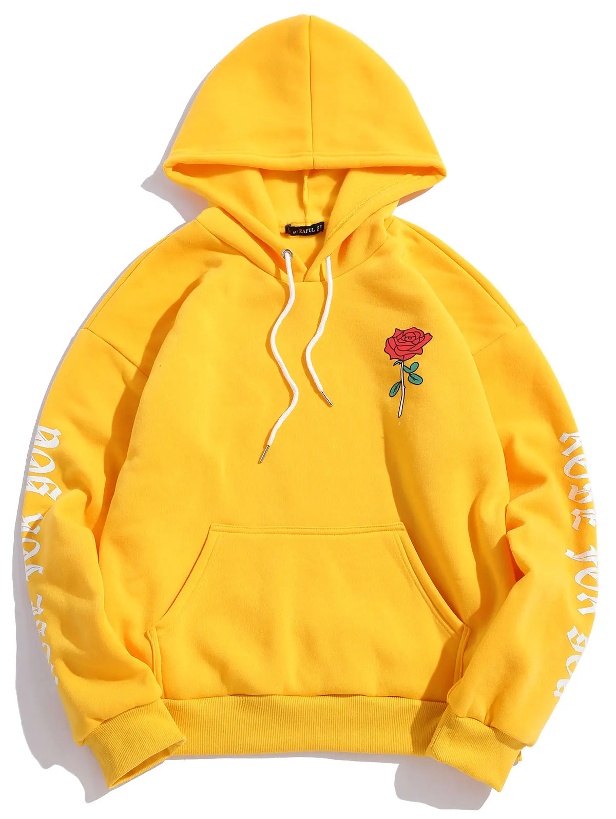 ZAFUL флисовый пуловер с буквенным принтом розы; толстовка с длинными рукавами с цветочным принтом и буквенным принтом; повседневные толстовки; осенняя одежда для улицы - Цвет: Yellow