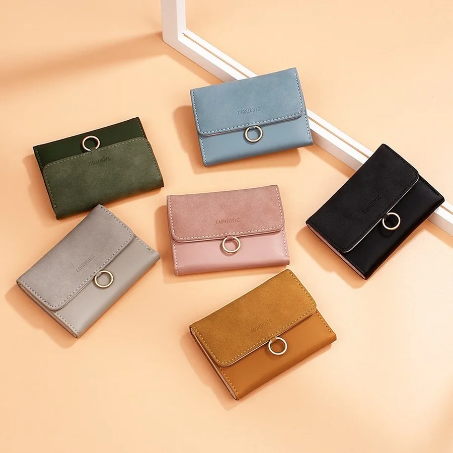 

Casual Mini Matte Leather Women Wallet Girls Sewing Thread Solid Color Purse High Quality Women Short Wallets Multi-card Holder