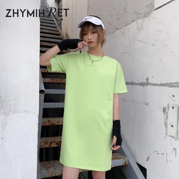 

ZHYMIHRET 2020 Summer Short Sleeve T Shirt Dress Women Casual Straight Vestidos 5 Colors