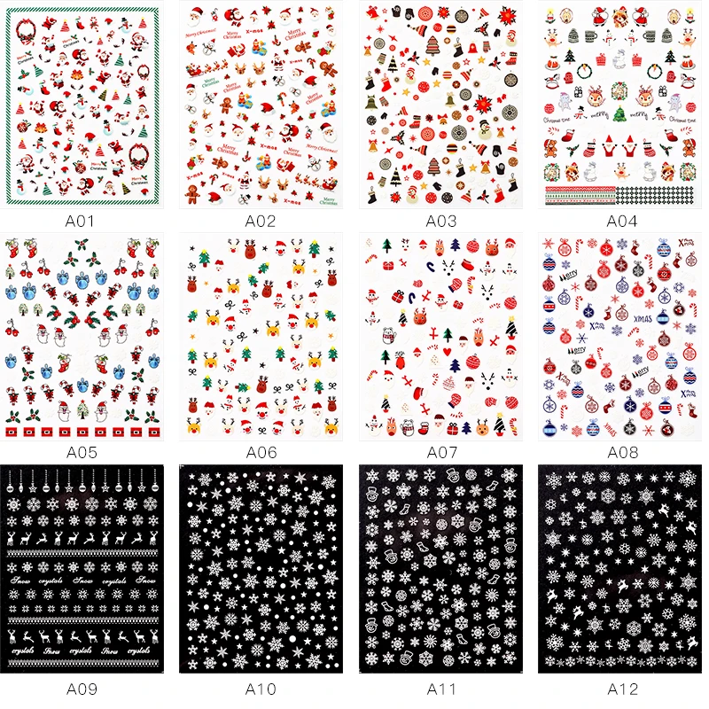 1 шт рождественские наклейки для ногтей Санта Клаус Снеговик Олень Снежинка Слайдеры для украшения ногтей наклейки из фольги блестящие обертывания советы