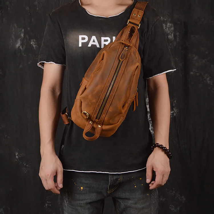

High Quality Genuine Leather Brand Design Men's Messenger Bag Travel Shoulder Fashion Male Crossbody Bag Zipper Chest Pack Bags