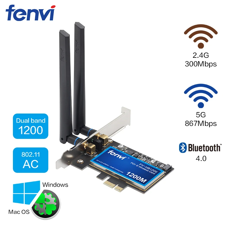 

FV-HB1200 Desktop MacOS Hackintosh Dual band 1200Mbps Bluetooth 4.0 PCI-E Wireless Wi-Fi Adapter 802.11ac BCM94360CS2 Wifi Card