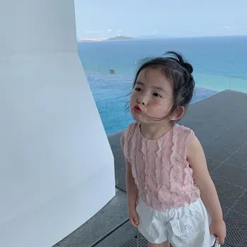

New Korean Children Clothes Summer Girl Tank Top Kids Clothes Sleeveless T-shirt Lovely And Sweet T-shirt Vest Tops