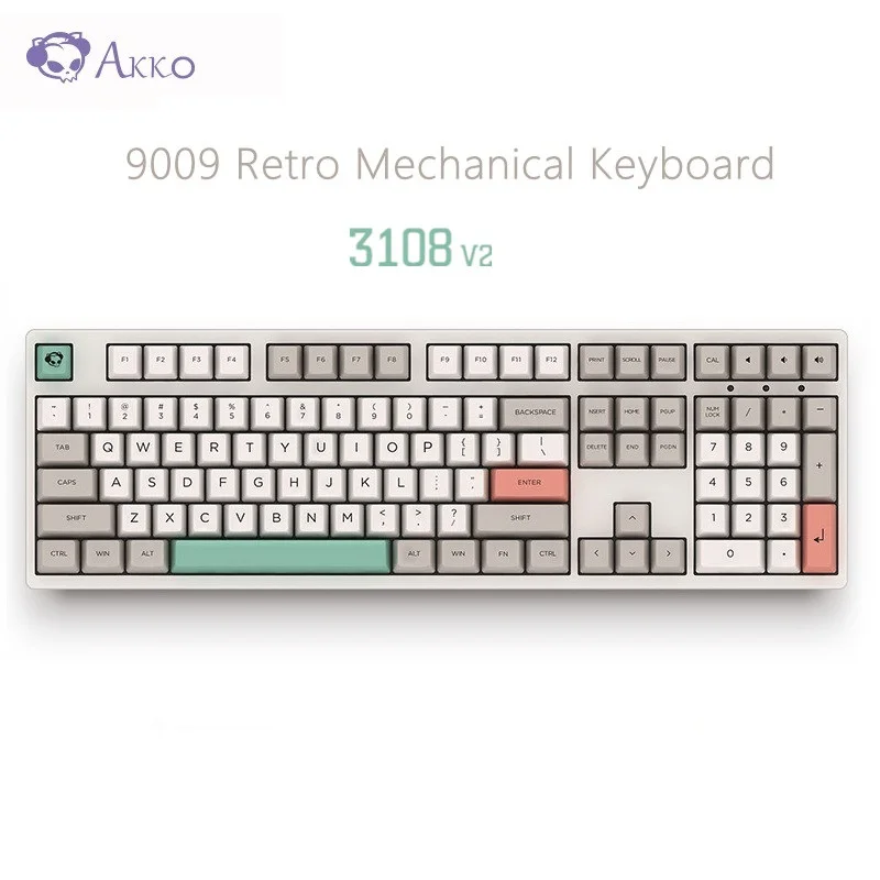 Оригинальная AKKO 3108 V2-9009, ретро Механическая клавиатура, 108 клавиш, антипривидение, вишневый переключатель, тип-c, USB Проводная игровая клавиатура