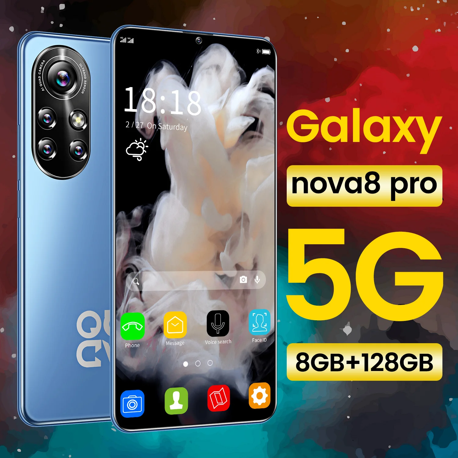 Global Version Nova8 Pro 6.8Inch Smartphone 6500mAh 8+256GB Dual SIM Dual Standby Support Face ID Wifi GPS 4G LTE 5G Mobilephone