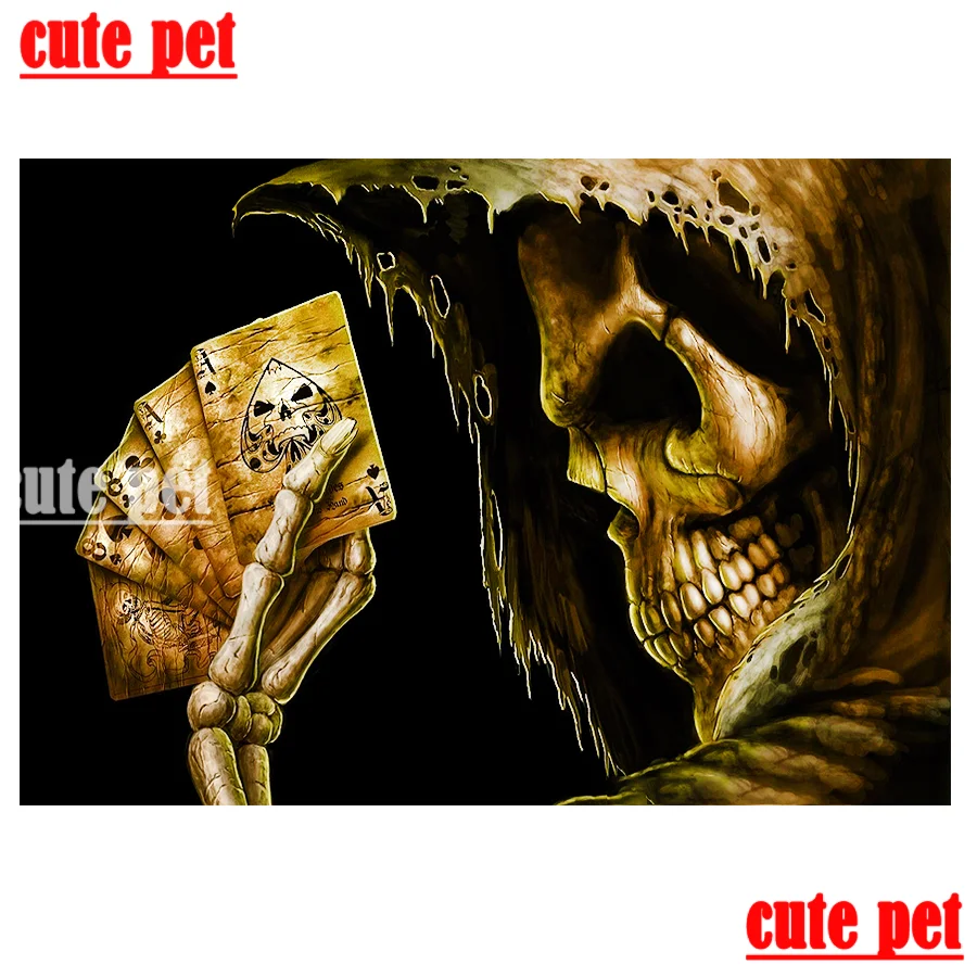 new DIY Azrael diamond mosaic Skull card full Diamond Painting