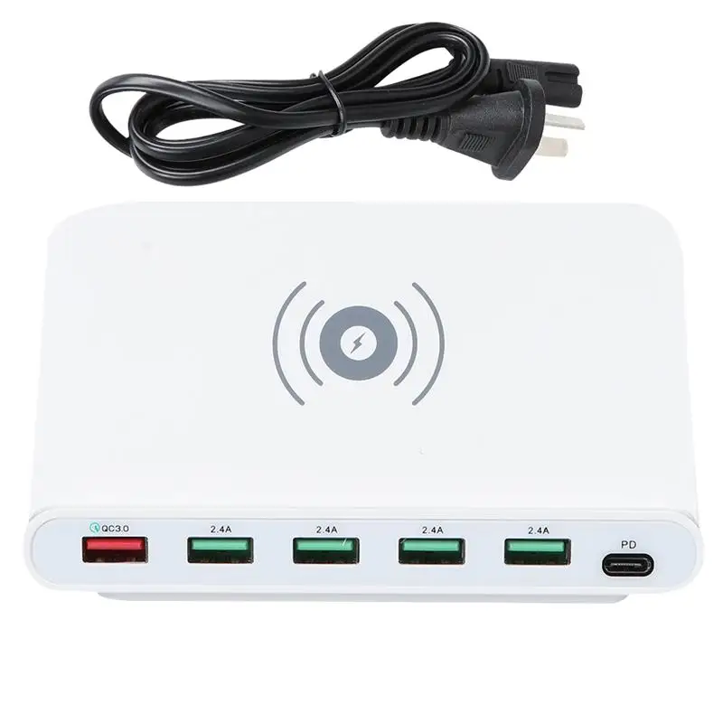 Универсальный 60 Вт 5 USB портов Type C PD быстрое зарядное устройство адаптер Qi