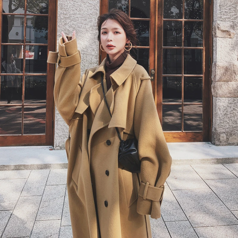 

Fashion Long Woolen Coat Women Jacket Autumn Winter New Korean Double-breasted Thick Wool Coat Women Loose Wool Jacket Overcoat