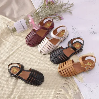 

Retro Princess Shoes Baby Sandalias Breathable Girls Roman Shoes New Kids Sandals Comfortable Children Summer Shoes Solid Color