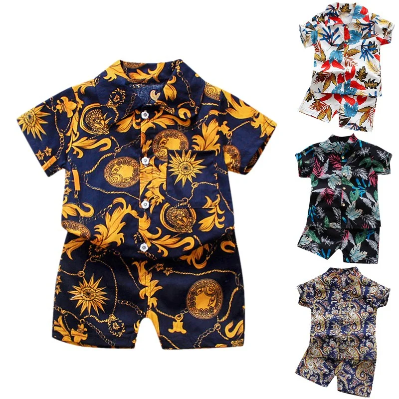 Baby Boys Floral Printed Clothes Set Summer Short Sleeve Shirt Top