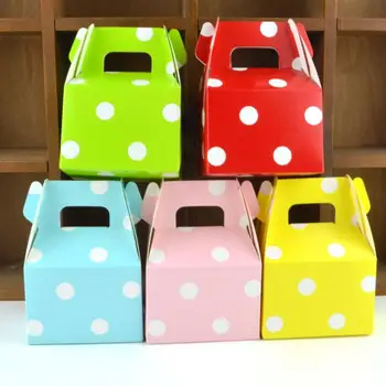 

10PCS Colorful Dotted Cardboard Gable Boxes Favor Boxes For Wedding Baby Shower And Parties Christmas