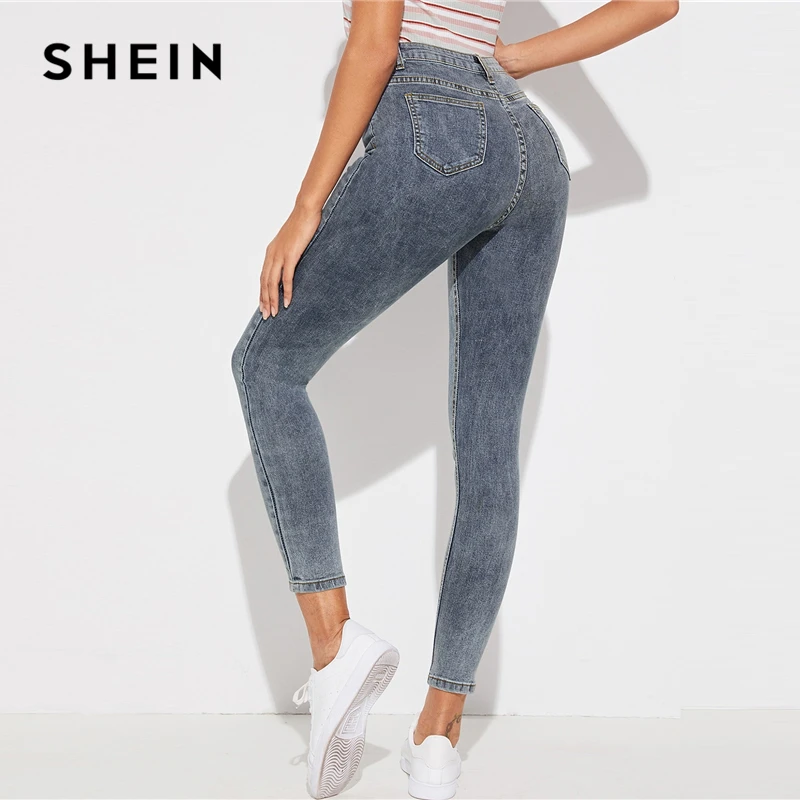Женские облегающие повседневные джинсы SHEIN серые потертые на молнии уличные