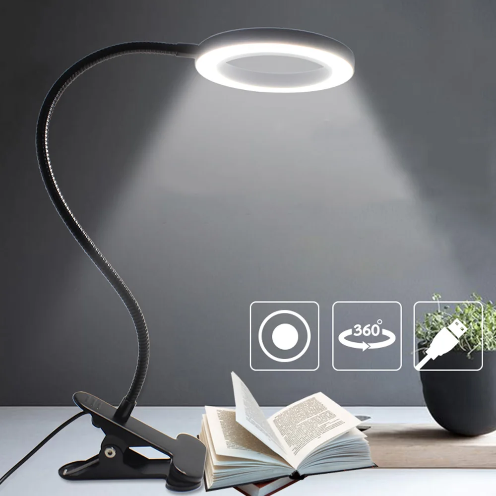 

led table lamp bedroom study room clip flexible usb led light desk light 3 level color temperature dimmable book lights lighting
