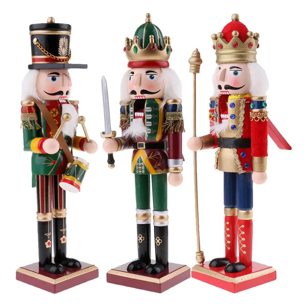 

3Pcs/Lot 30cm Wooden Nutcracker Figurine Wood Nutcracker Soldier Model Home Decor Christmas Ornaments Decoration Dolls