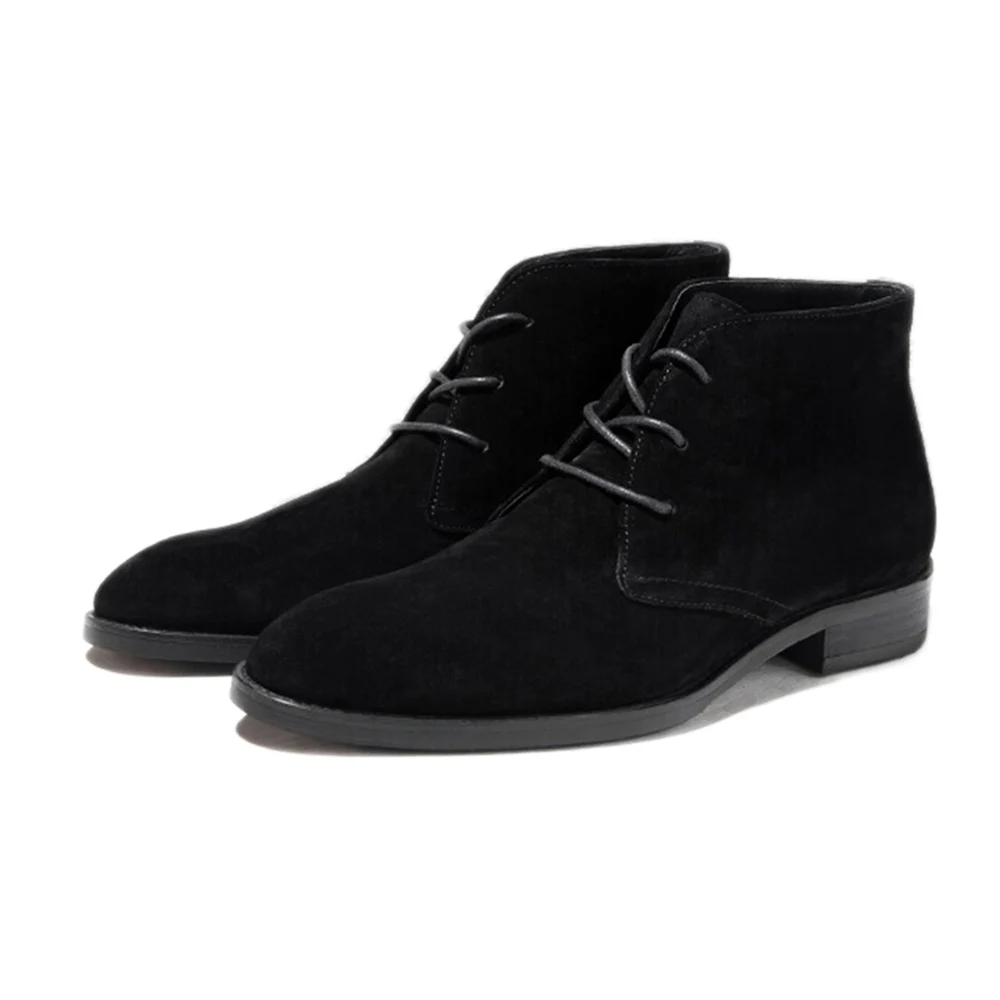 

Black Suede Leather Ankle Boots Men Winter Warm Leather Men's Shoes Boots 2020 New Auumn Men's Boots Lace-up Round Toe, US6-12
