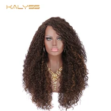 Kanyss 20 дюймов Синтетические парики на кружеве для черных женщин глубокий кудрявый волнистый парик на кружеве al афро кудрявый парик с боковой частью