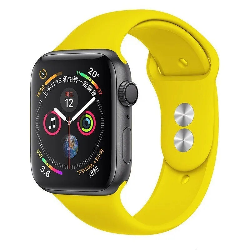 17 Yellow Silicone Strap For Apple Watch band 44mm 42mm iwatch series 5 4 3 2 1 Bracelet 40mm 38mm pulseira smart watch Accessories loop - Цвет ремешка: 17 Yellow