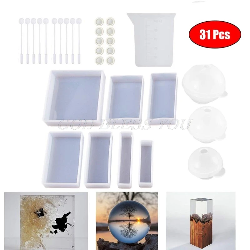 

Crafts Silicone Resin Mold Kit For Casting Epoxy Resin UV Resin Square Rectangle Ball Molds Resin Mixing Measuring Tools