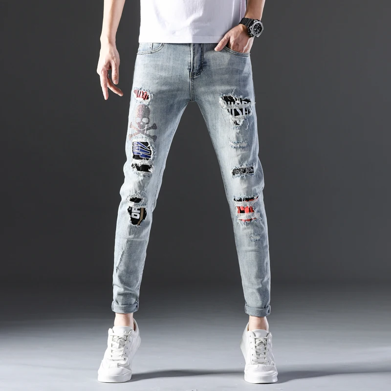 Seller Men's Joggers Trousers Harem Joggers Pants  Washed damaged hole blue trousers Streetwear Men's Slim Sweatpants New Pants For Men