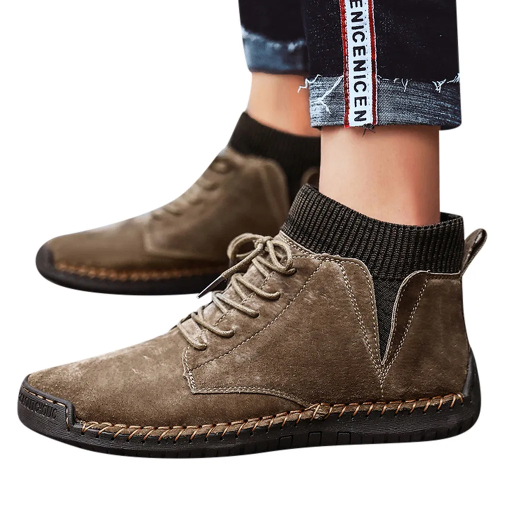JAYCOSIN/; армейские ботинки на шнуровке в стиле ретро; мужская повседневная обувь; дышащие носки; рабочие ботинки для локомотива; армейские ботинки на молнии - Цвет: KH