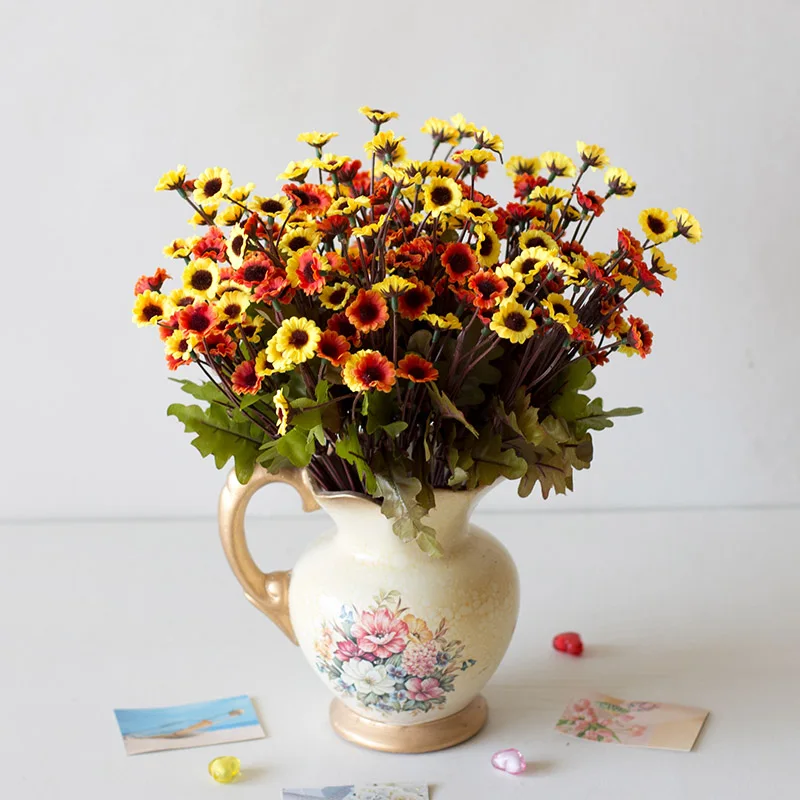 1 шт., искусственные цветы, шелковые хризантемы, 6 веток, искусственная ромашка, искусственные цветы, украшение для дома, сада, офиса