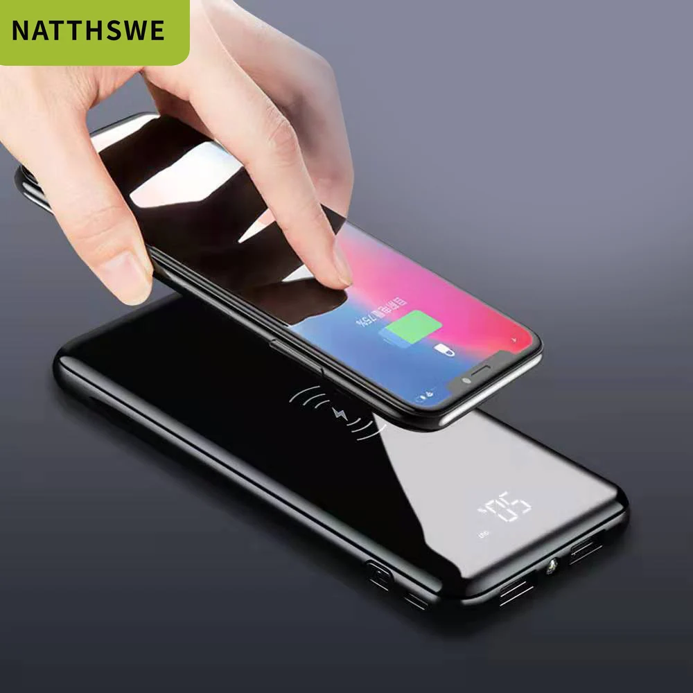 NATTHSWE ультра-тонкий 20000 мАч беспроводной chariging mobile power bank портативный внешний аккумулятор цифровой дисплей банк полимер
