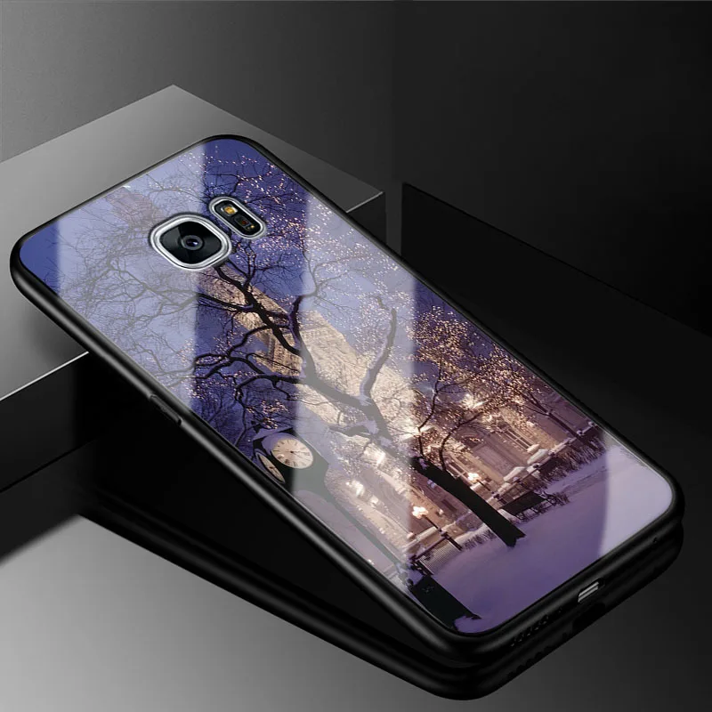 Чехол для samsung Galaxy S7 Edge из закаленного стекла с рисунком из мягкого силикона с узором Чехлы для samsung Galaxy S 7 Edge задняя крышка