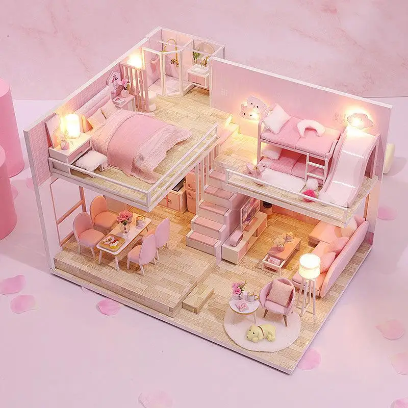 Furniture Diy Doll House Wooden Miniature Doll Houses Furniture Kit Puzzle Handmade Dollhouse Craft Toys For Children Girl Gifts 3